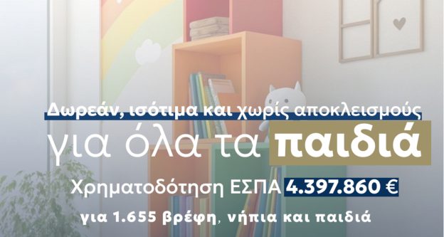 ΠΑΜΘ: «4,4 εκ. ευρώ, για δωρεάν, ισότιμη και χωρίς αποκλεισμούς πρόσβαση σε βρεφικούς-παιδικούς σταθμούς και ΚΔΑΠ»